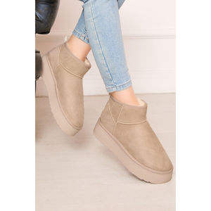 Bottines à plateforme en cuir verni beige à talon haut avec fermeture éclair, semelle intérieure fourrée, rehaussantes, mi-mollet, pour l'été, le printemps et l'automne - Product Image 2