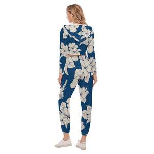 2023 personalizado etiqueta privada liso Sudadera con capucha pantalones de chándal mujeres TracFully sublimación chándales para mujeres con Hoodi recortado - Product Image 2