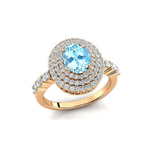 Piedra preciosa de corte ovalado de Aguamarina natural y diamantes blancos reales Joyas de oro sólido fino para ella OEM ODM Regalo del Día de San Valentín para mujeres - Product Image 4