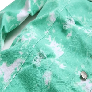 เสื้อแจ็กเก็ตผ้าเดนิมสำหรับผู้ชายสีเขียว100% ใหม่ & เสื้อโค้ทยีนส์บางดีไซน์แบบฉีกซักได้-สไตล์แฟชั่นไปข้างหน้า - Product Image 6