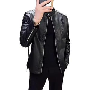 Venta al por mayor Chaqueta de cuero de talla grande Uso al aire libre Chaqueta de cuero de cuello alto Hombres Chaqueta de cuero de invierno - Product Image 4