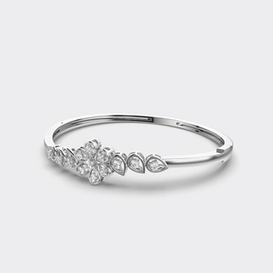 IGI Certified Lab Grown Round Diamond Floral Cluster Bangle <b>Bracelet</b> in <b>Solid</b> 925 Sterling <b>Silver</b> - Product Image 2