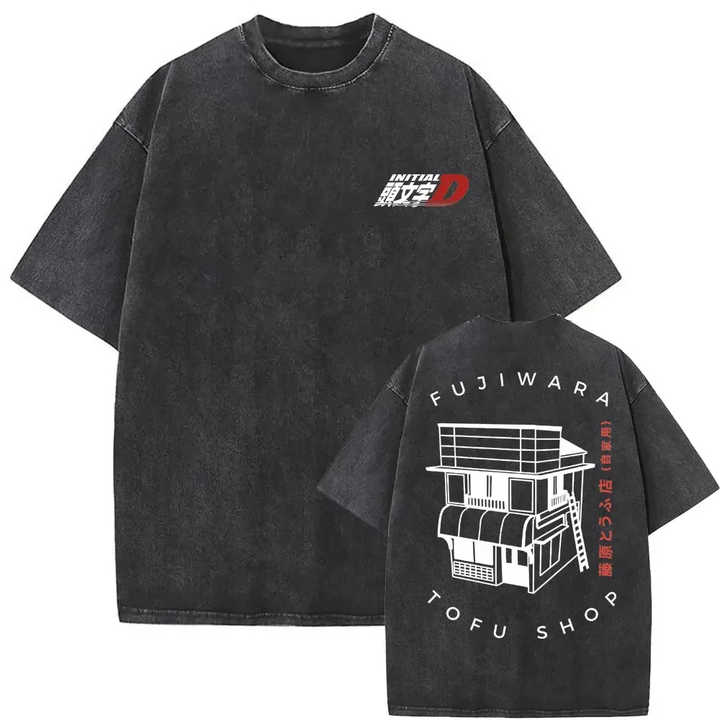 Washed Vintage Men Women Anime Initial D Fujiwara Takumi Ringer Graphic Print T-shirts Men's Manga Casual T Shirt