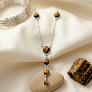 Collar con Colgante de Ojo de Tigre en Plata de Ley 925 con Baño de Rodio, Estilo Bohemio, para Compromiso, Boda o Fiesta - Product Image 1