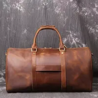 Bolsos de cuero genuino para viaje, bolsas de cuero de alta calidad, casuales, a la moda, para weekender duffle