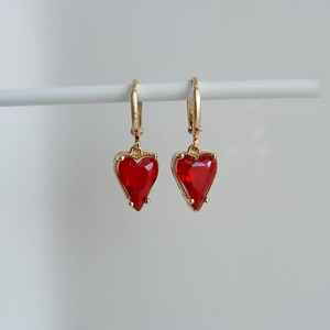 Boucles d'oreilles créoles en argent sterling 925 plaqué or 14 carats, forme cœur rouge rubis naturel, vintage, mignonnes, pendantes - Product Image 1