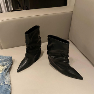 Factory Direct Wholesale Women's Thigh High Cowboy <b>Boots</b> Pointed Winter Fashion Microfiber Leather Coarse Heel Slip-On Closure - Product Image 3