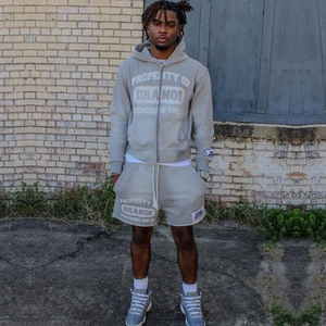 Chándal de exterior de algodón pesado 100% para hombre, chándal de invierno estampado con capucha, conjuntos de pantalones de chándal y pantalones cortos - Product Image 1