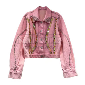 Último diseño 100% algodón hecho mujer moda strass chaqueta impermeable al por mayor moda strass chaqueta - Product Image 1