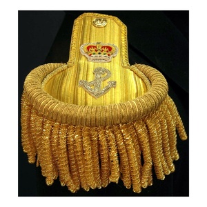 Épaulettes de théâtre en laiton brodées à la main, finition or, avec franges fines en fil de coton, pour service général et cérémonies, écologiques - Product Image 1