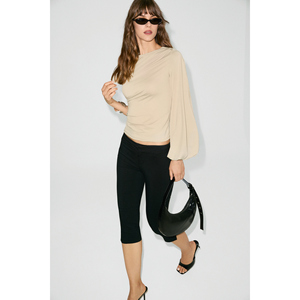 Blusa de mujer ETHIQUET ZEKONE de tela suave y elástica con manga murciélago y detalle fruncido en la cintura - Product Image 4