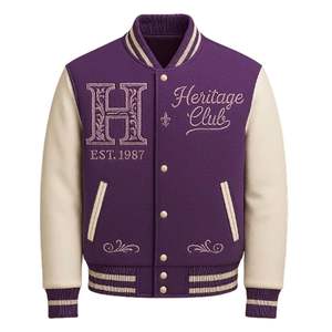 Veste universitaire en laine vintage Veste Letterman de style rétro avec manches en cuir contrastées - Product Image 6