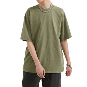 T-shirt pour homme en coton 100% tricoté, coupe ample, style chinois, délavé à l'acide, nouvelle conception 2024, personnalisable, uni, grande taille, épaules tombantes - Product Image 1