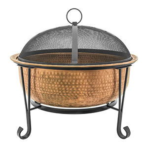 Cuenco de fuego martillado de cobre puro de metal con parrilla y soporte Pozo de fuego con diseño martillado Calentador de jardín al aire libre decorativo - Product Image 4