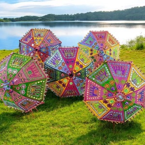 Rajasthani ร่มพิมพ์ลายช้างปักอินเดียตกแต่งงานแต่งงานแขวนฉากหลังร่มกันแดดหลากสีตกแต่ง - Product Image 1