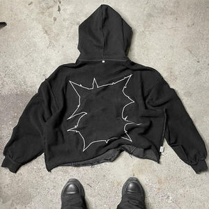 Sweat à capuche unisexe noir OEM Streetwear 500 g/m² en molleton bouclette, patchwork, coupe ample, effet vintage délavé, surdimensionné, brodé - Product Image 4