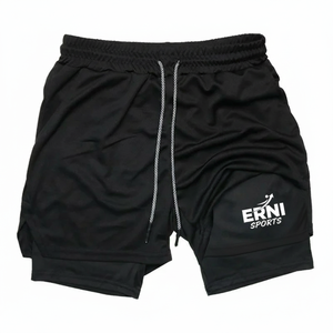 Men Double <b>Layer</b> Sporty Board Shorts Workout Shorts with Pockets Inter-lock Quick Dry Waterproof Breathable OEM Service - Product Image 1