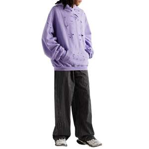 Sudadera con capucha morada desgastada para hombre, ropa de calle de gran tamaño, Jersey rasgado Vintage, Sudadera con capucha de lana, Top de moda informal a la moda - Product Image 2