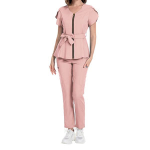 Uniforme médico Strech Jogger moda médico enfermera salón de belleza con cremallera frontal uniforme - Product Image 5