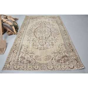 Alfombra turca Vintage de 5,4x8,4 pies, Beige, marrón, área grande, respaldo de látex de lana, Patchwork para adolescentes, pasillo rectangular de Tabriz - Product Image 1