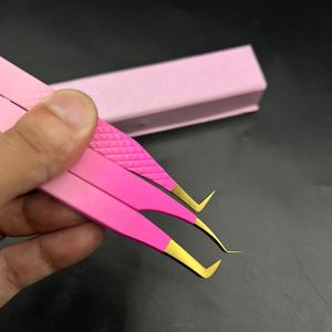 Pince à épiler professionnelle en acier inoxydable durable avec poignée en diamant pointe dorée deux tons 45 pince à cils à 90 degrés - Product Image 3