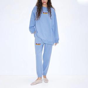 Coton lourd Long automne/hiver femmes survêtement coupe ample surdimensionné sweat et pantalon ensemble doux polaire confortable décontracté - Product Image 1