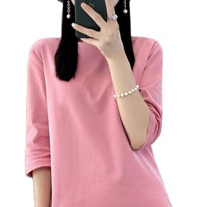 T-shirt en coton à manches courtes et col rond pour femme, manches courtes, ample, 2024 coton, printemps et été 100% - Product Image 1