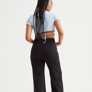 Women's Casual High Waisted PU <b>Leather</b> <b>Pants</b> with Zippers Skinny Pencil Trousers Flat Front Style and Lace Decoration OEM - Product Image 4