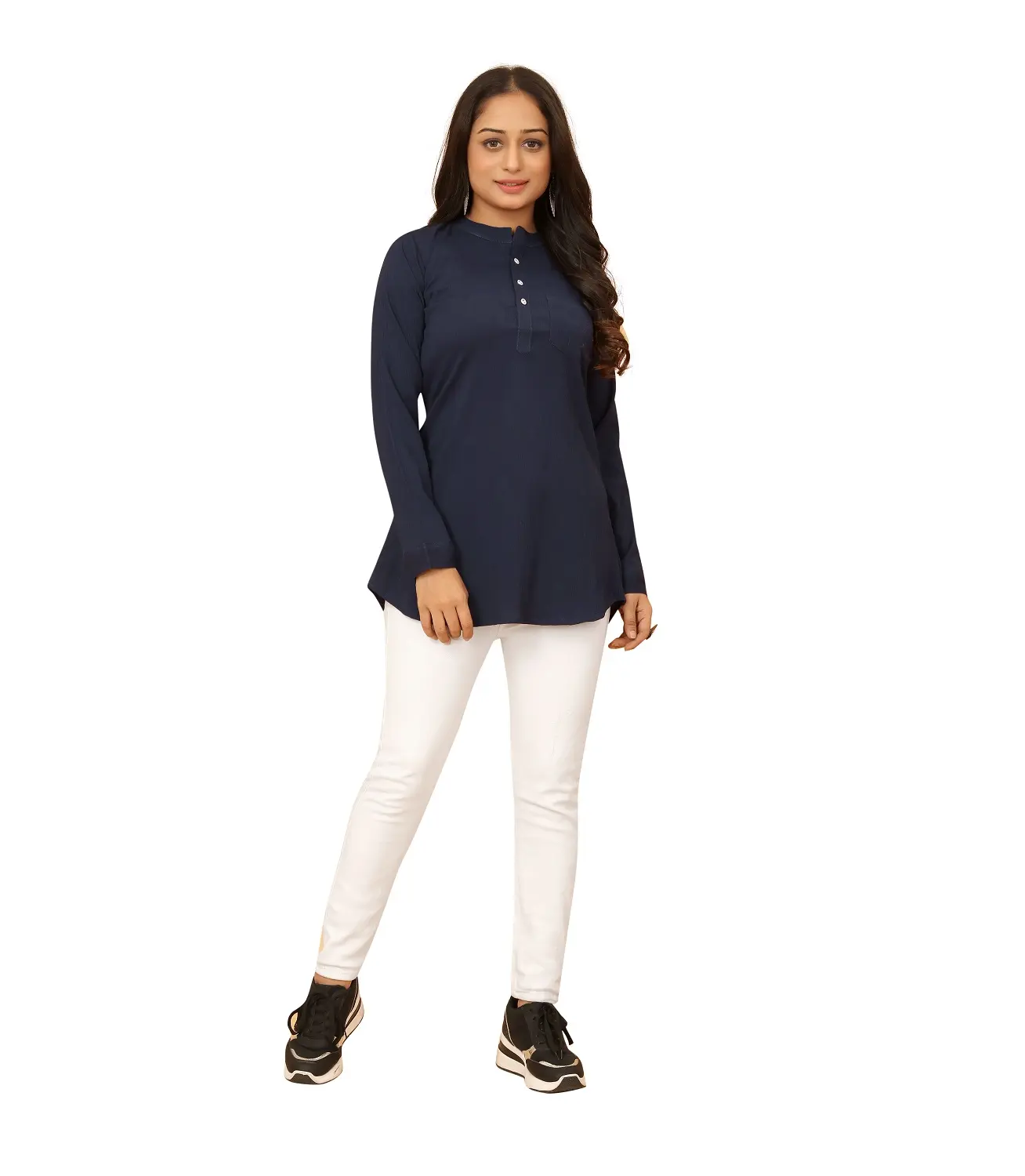 Indian Ethnic Ready to Wear Fancy Top Kesudi Women Solid Tunic Tops Fully Stitched 3/4 Sleeve Regular Fit for Casual Office Wear
