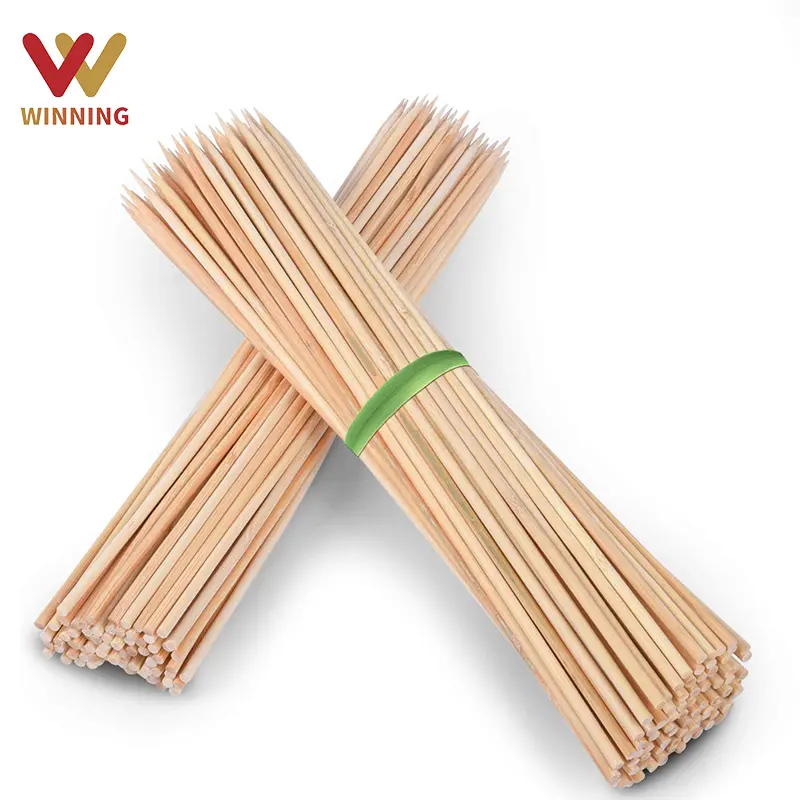 Winning Eco-friendly BBQ Bamboo Skewers Disposable Natural Round and Flat Fruit Bamboo Sticks