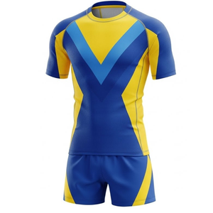 Uniforme de Rugby de Diseño Nuevo para Equipos - Uniforme Deportivo con Rayas Azules y Amarillas en Chevron - Product Image 2