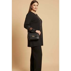 Suéter de punto con detalles en los hombros y mangas, talla grande, color negro - Product Image 2