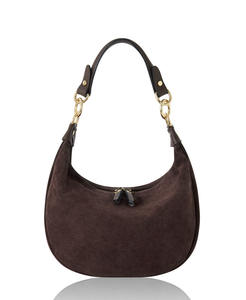 Bolso de Hombro Curvo de Cuero Genuino y Gamuza Hecho a Mano en Italia con Correa Ajustable - Product Image 1