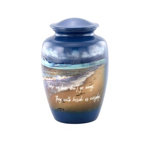 Urne funéraire en aluminium de haute qualité Cendres humaines et animales Fournitures funéraires Finition noire avec urne papillon bleu - Product Image 3