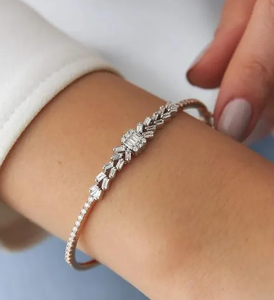 Moda 925 plata esterlina moissanita diamante VVS tenis Baguette corte pulsera para mujeres gran oferta joyería fina para regalos - Product Image 2