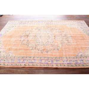 พรมขนาด 5.7x9.1 ฟุต, พรมวินเทจตุรกี, พรมลายดอกไม้สีส้ม - Product Image 3