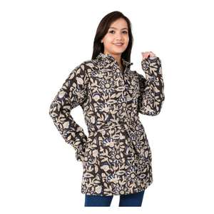 Veste matelassée en coton pour femmes, manteau d'hiver chaud à la mode avec col montant respirant imprimé de fleurs pour l'automne - Product Image 2