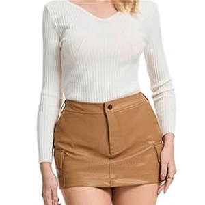 Pantalones Cortos de Cuero Personalizados, Transpirables, Resistentes al Viento, Estilo Urbano, Casual, Cintura Elástica Regular, Ecológicos para Mujer - Product Image 6