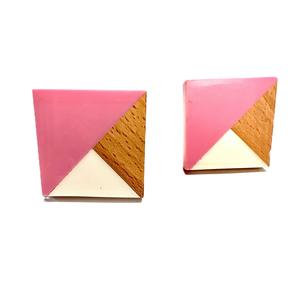 Poignée carrée en résine blanche et rose pour meuble, quincaillerie décorative faite à la main pour tiroirs, commodes - Product Image 1