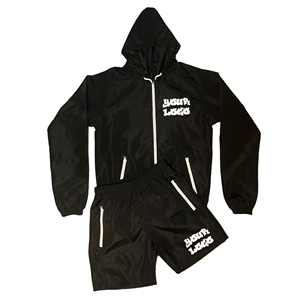 Zwarte Windjack Korte Set Hoodies Shorts Hightech Licht Nylon Dubbel Gevoerde Duurzaamheid, Alle Weersomstandigheden Van Hoge Kwaliteit - Product Image 1