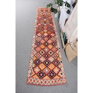 พรมคิลิมวินเทจ ขนาด 2.7x12.7 ฟุต (83x386 ซม.) ลายสัตว์สีแดง พรมตุรกี - Product Image 1