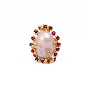 Anillo de granate chapado en oro hecho a mano de estilo bohemio, Perla de agua dulce natural, piedra preciosa con ajuste de Garra Para ocasiones de fiesta - Product Image 5