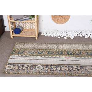 พรมตุรกีโบราณ2.7 x 7ft ขนแกะสีขาวคลาสสิกดีไซน์เย็บปะติดปะต่อกันพร้อมแผ่นรองยางสำหรับความสูงกองสูง - Product Image 2