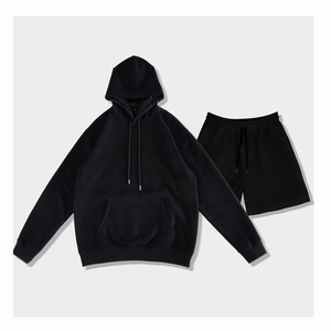 100% Cotton Terry Men's Gym Wear Custom Printed Autumn Casual Hoodie Short Set Breathable Plus Size OEM/ODM Service for Men - Product Image 3
