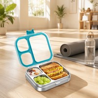 Boîte à bento en acier inoxydable 304, 900 ml, 3 compartiments, avec couvercle Tritan, étanche, compatible micro-ondes, pour préparation de repas