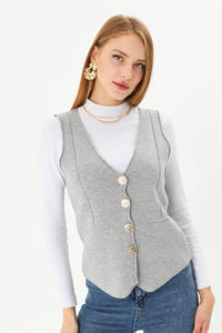 Gilet en tricot de laine et de coton décontracté pour femmes, haut à capuche boutonné élégant et confortable avec design à la mode - Product Image 3