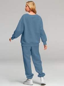 Sudadera de gran tamaño a la moda de otoño para mujer, pantalones de chándal holgados, trajes de 2 piezas con decoración de botones, Tops largos, bolsillos, conjuntos de salón - Product Image 2