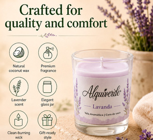 Bougie en pot rectangulaire écologique parfumée à la lavande Alquiverde 70g - Cire de noix de coco naturelle et parfum de qualité supérieure - Product Image 1