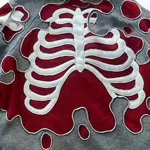 Sudadera con capucha y cremallera completa de alta calidad, bordado de diamantes de imitación personalizado, sudaderas con capucha de talla grande para hombre, Sudadera con capucha BAE con estampado de esqueleto personalizado - Product Image 3