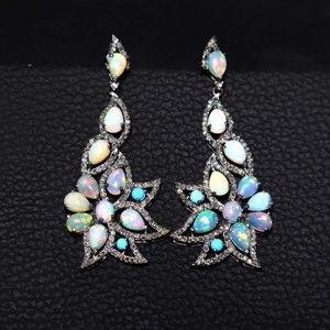 Boucles d'oreilles en argent sterling 925 avec opale éthiopienne et diamant Bijoux victoriens Ensemble de boucles d'oreilles Beau fournisseur de bijoux en argent - Product Image 2